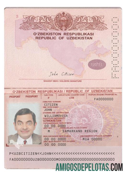 Passaporte do Uzbequistão 2022 presente exemplo